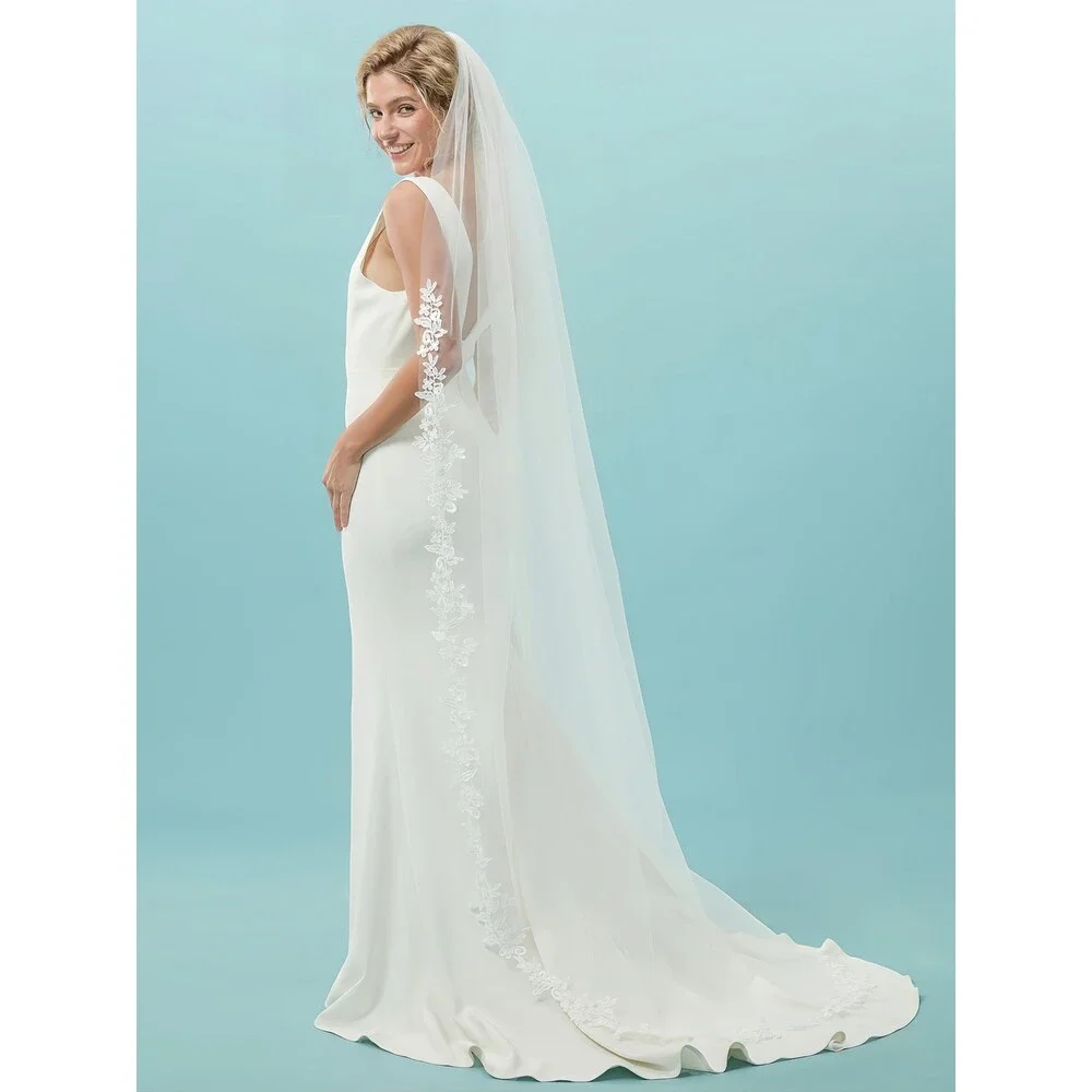 AierHuiOi Bridal Veil 1 Tier Lace White Wedding Veil With Metal Comb veils for